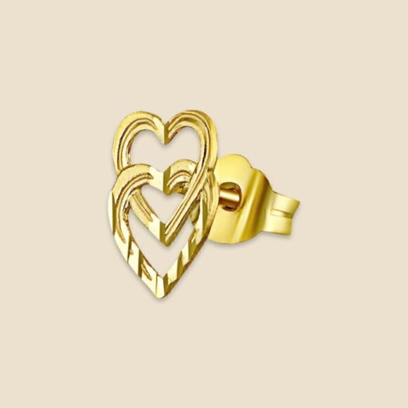 14k Solid Gold Heart Stud Earrings | Birthday Gift | Tiny Heart Post Earrings | - Picture 5 of 6